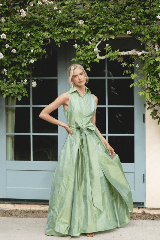Sleeveless Collar Gown - Soft Sage