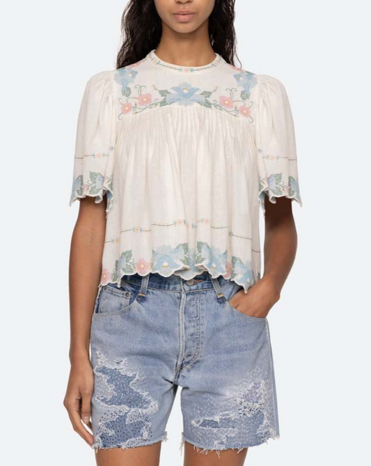 Blue And White Printed Top