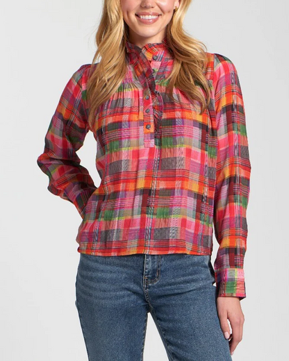 Multicolor Ruffle Half Placket Blouse