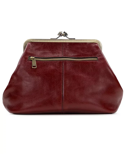 Classic Kiss-lock Closure Adorned Leather Bag
