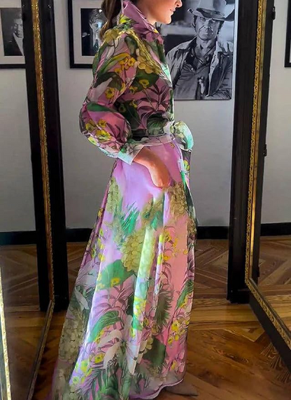 V Neck Floral  Maxi Dress with Belt