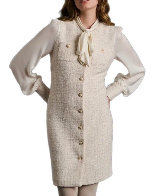 Tweed and Silk Pussy Bow Dress
