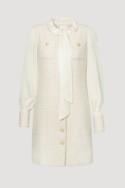 Tweed and Silk Pussy Bow Dress