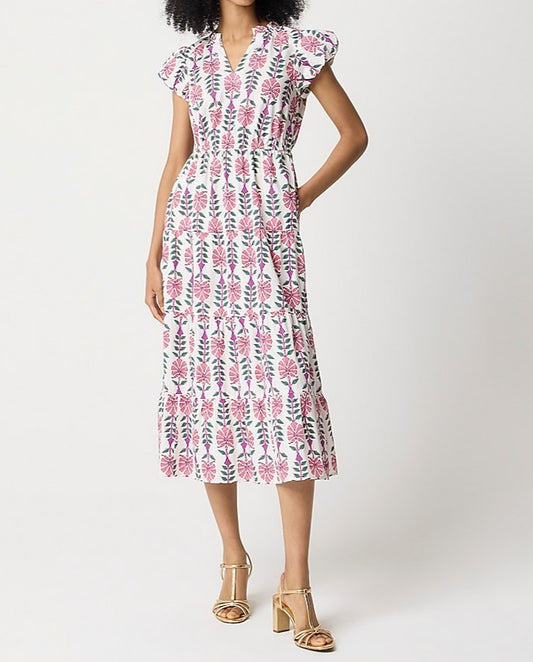 Printed V-neck Puff-Sleeve Maxi Dress