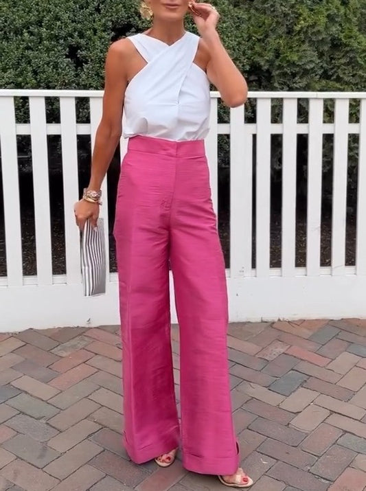 Smooth Straight-Leg Silk Pants