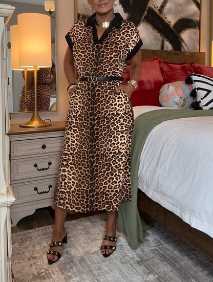 Short Sleeve Animal Print Maxi Dress