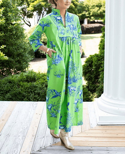 V-neck Green Printed Dress With Belt