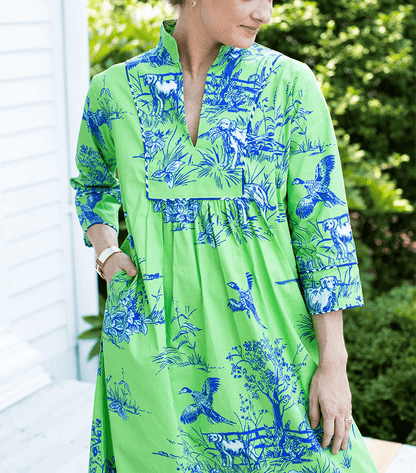 V-neck Green Printed Dress With Belt