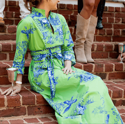 V-neck Green Printed Dress With Belt