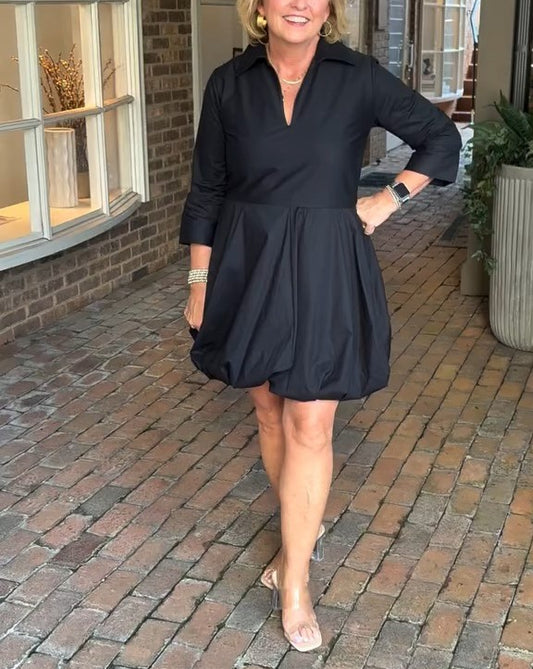 V-neck black bubble dress