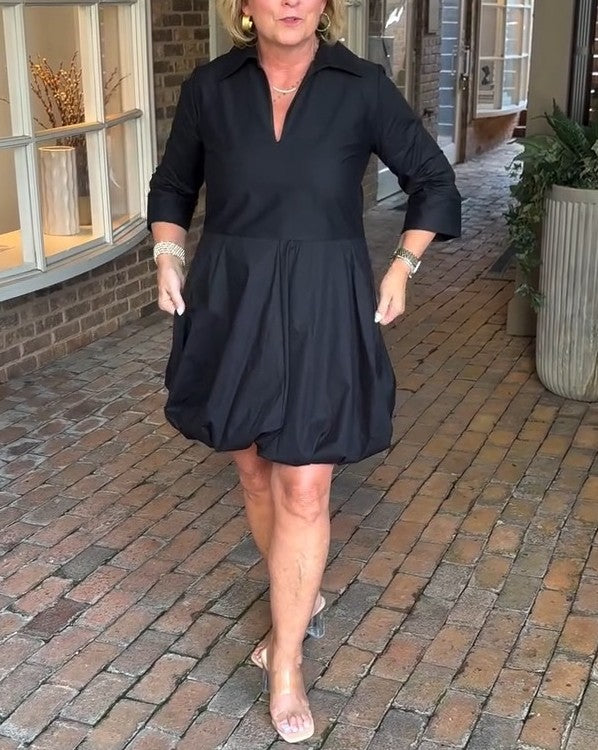 V-neck black bubble dress