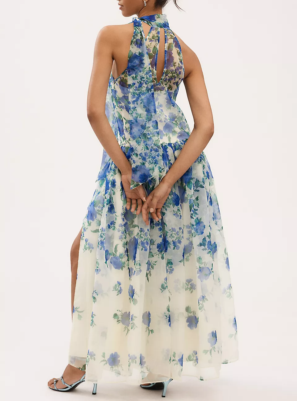High-Neck Scarf Floral Maxi Dress