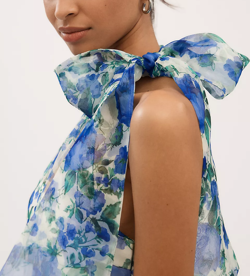High-Neck Scarf Floral Maxi Dress