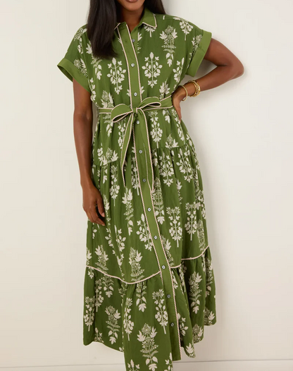 Green Printed Dress With Belt