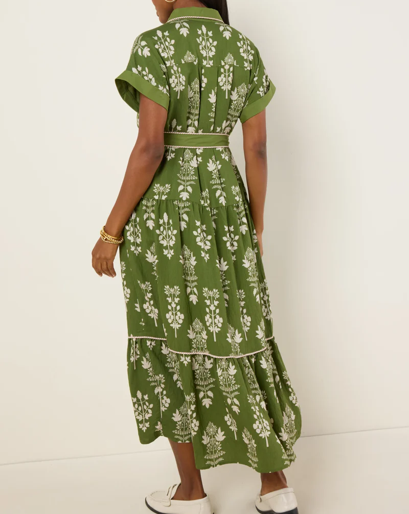 Green Printed Dress With Belt