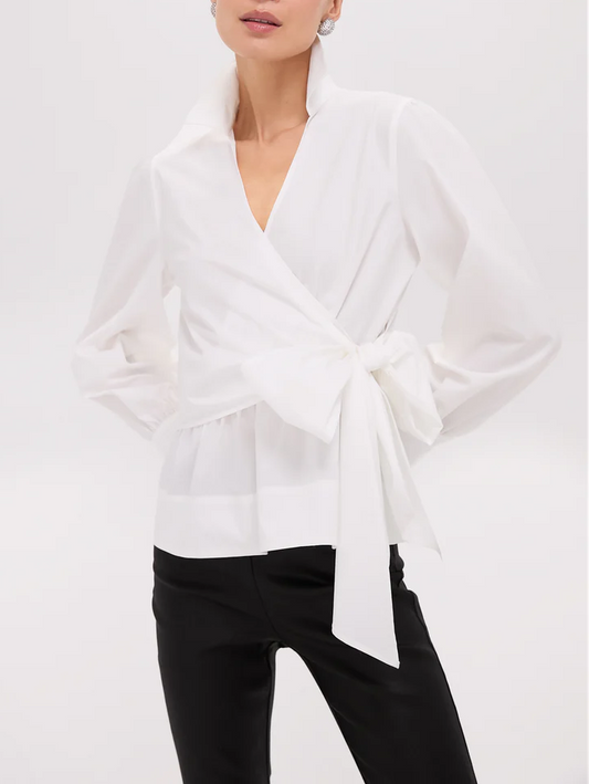 White Tie Front Bow Bea Blouse