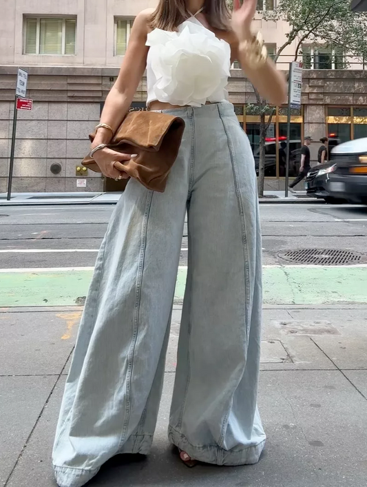 High-Waisted Balloon-Leg Denim Pants