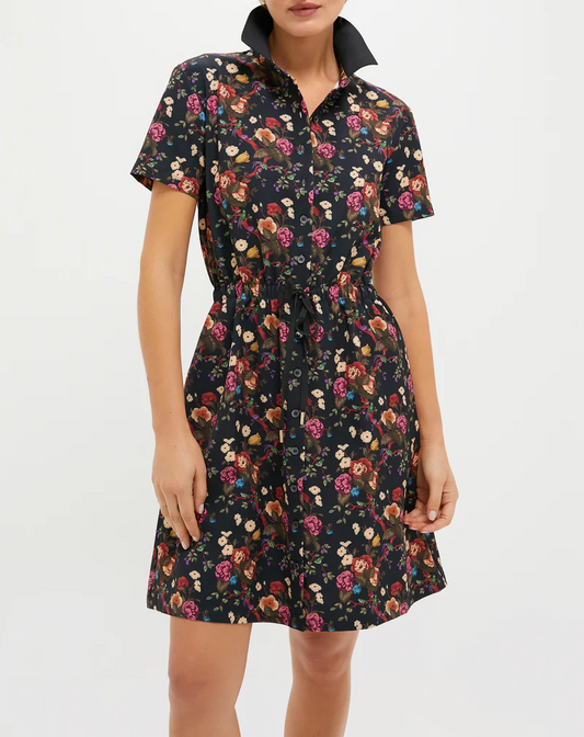 (⏰Last 10 days: 40% off）Floral Short-Sleeve Stand-Collar Dress