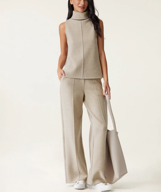 Split Hem Top & High Waisted Straight Leg Pant