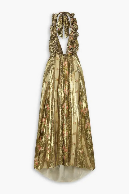 Ruffled Floralprint Halterneck Maxi Dress