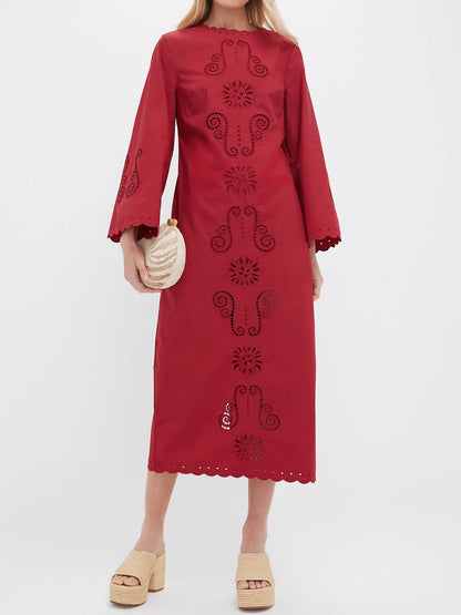 Embroidered Cutout Scalloped Hem Maxi Dress