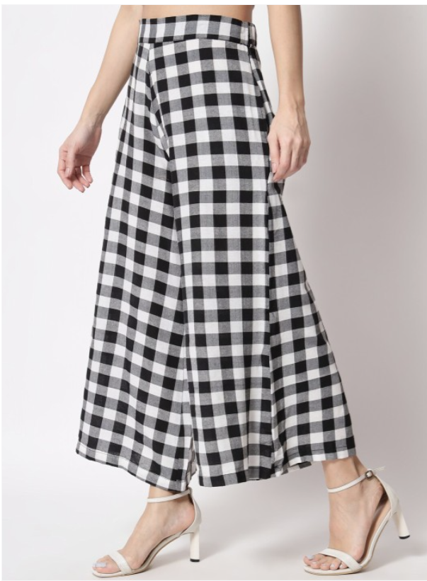 Women White Checked Loose Fit Trousers