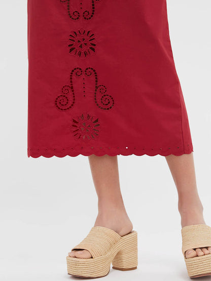Embroidered Cutout Scalloped Hem Maxi Dress