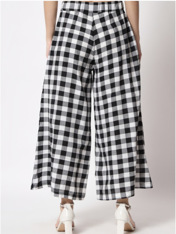 Women White Checked Loose Fit Trousers