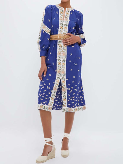 Floral Print Puff Sleeve Belted Dress