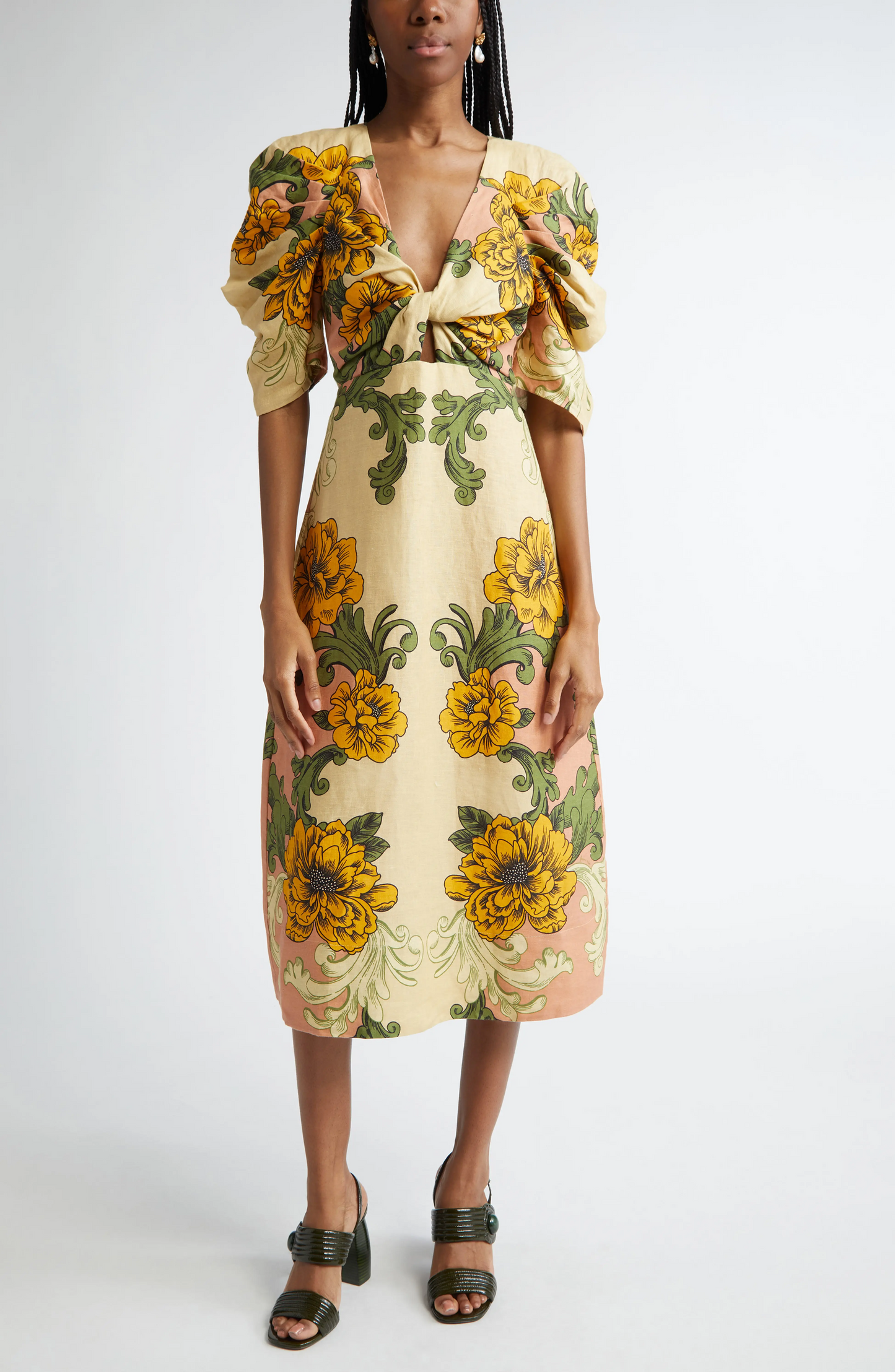 Delicate Flower Arabesques Short Sleeve Midi Dress