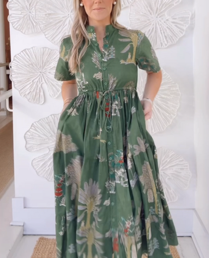 Printed Cardigan High Waist Dress