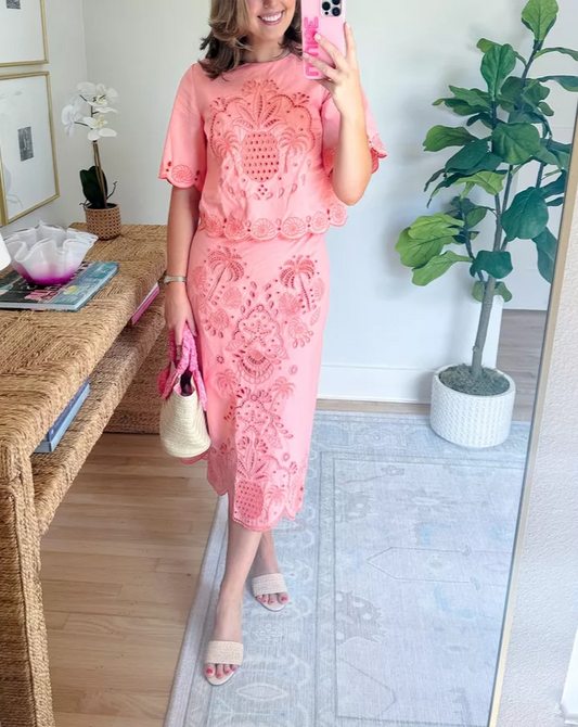 Printed Embroidery Two Piece Set