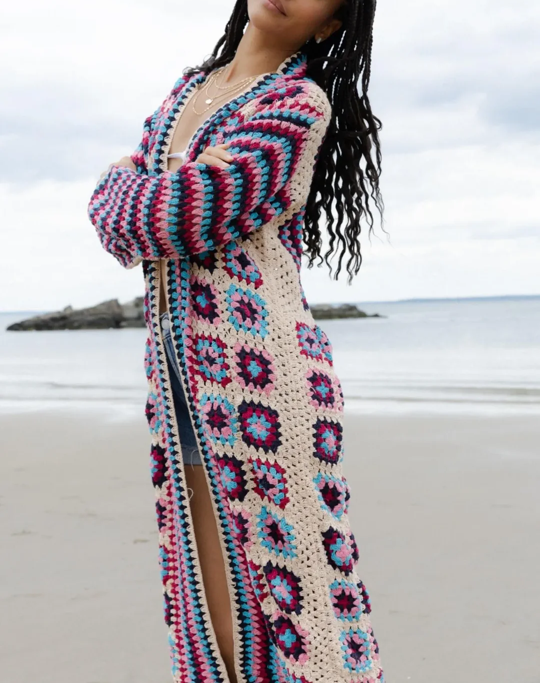 Crochet Patchwork Fringe Shawl Cardigan