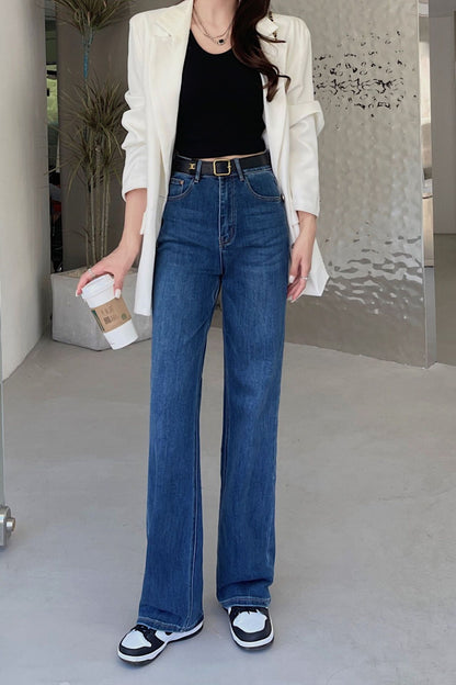 High-waisted straight-leg jeans