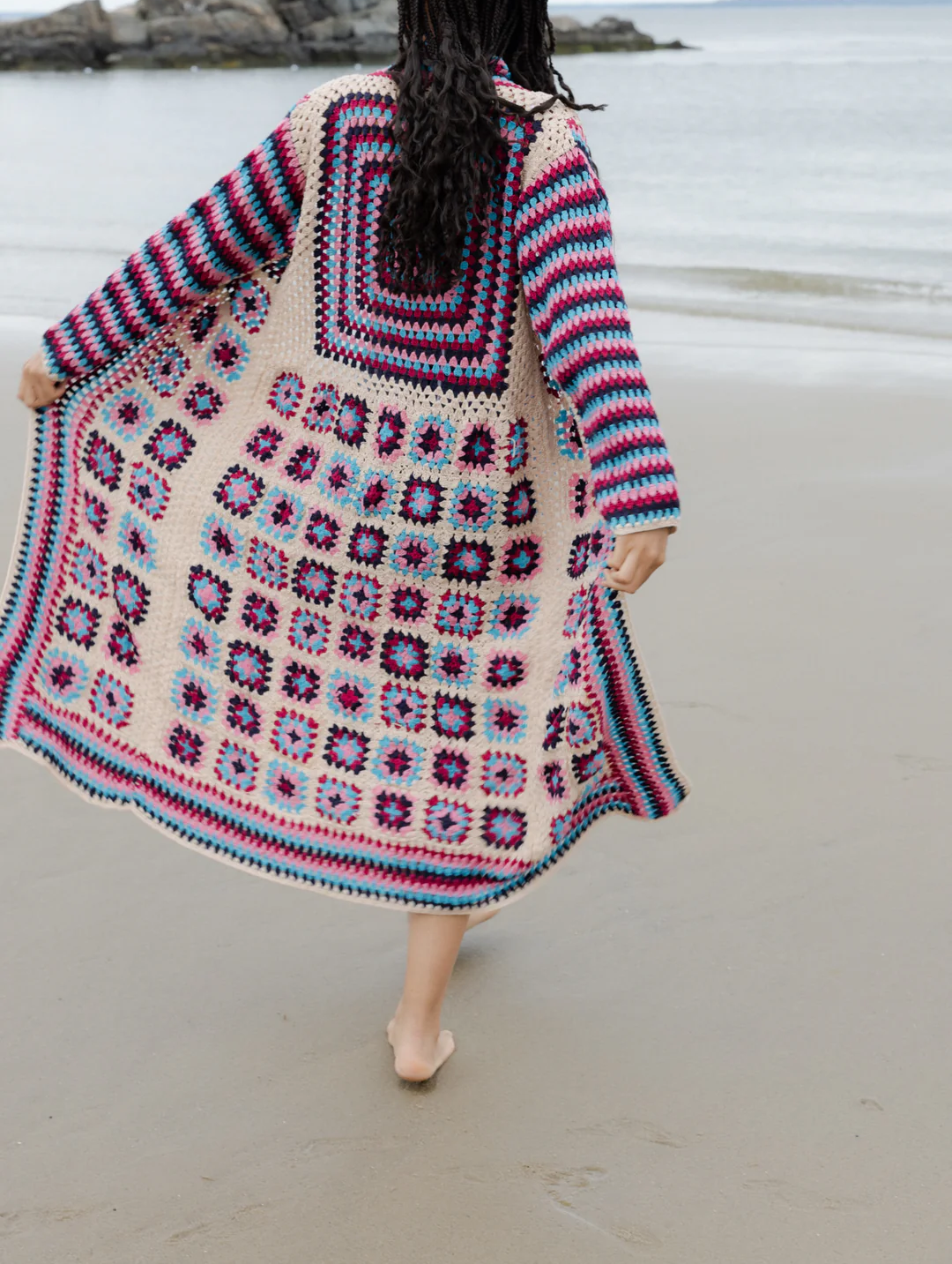 Crochet Patchwork Fringe Shawl Cardigan