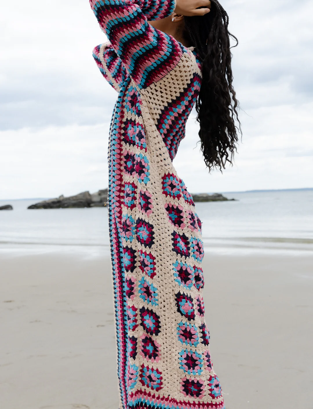 Crochet Patchwork Fringe Shawl Cardigan