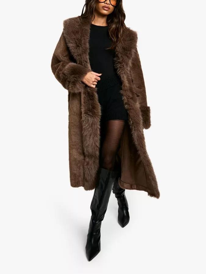 Faux Fur Bonded Midi Coat