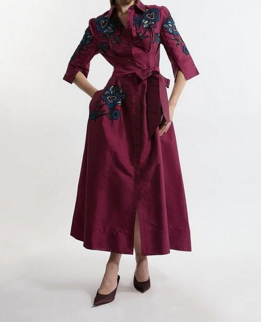 Tall Embellished Taffeta Woven Shirt Dress