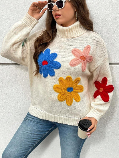 Colorful Flower Embroidered Sweater Pullover