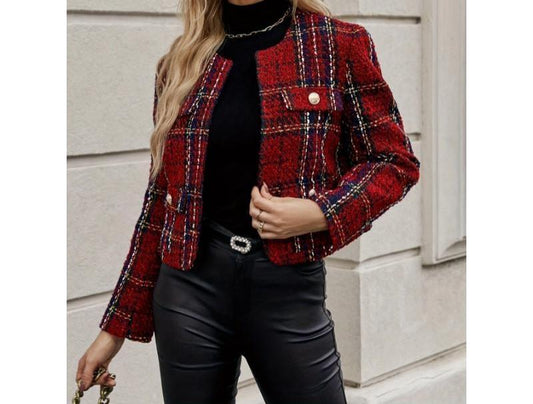 Autumn and winter red plaid chambra coat