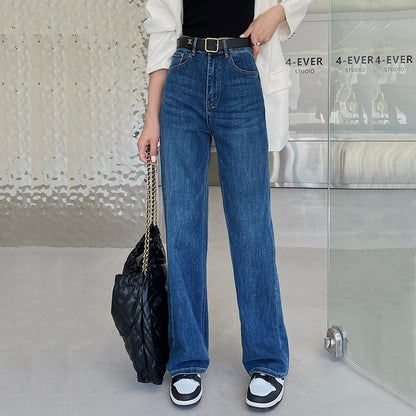 High-waisted straight-leg jeans