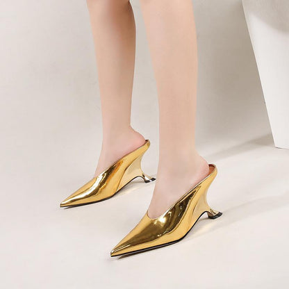 Shiny Patent Leather Fashion High Heeled Slippers
