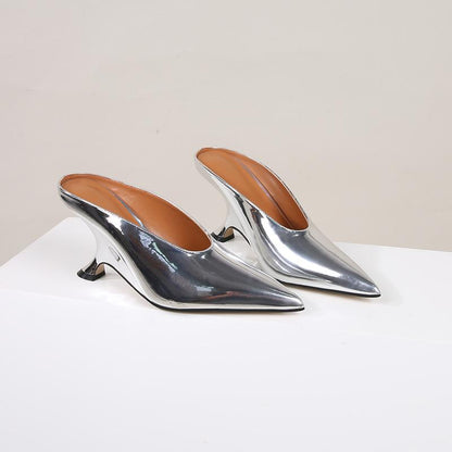 Shiny Patent Leather Fashion High Heeled Slippers