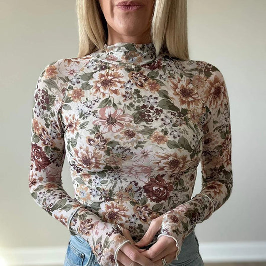 Floral Mesh Long Sleeve Top