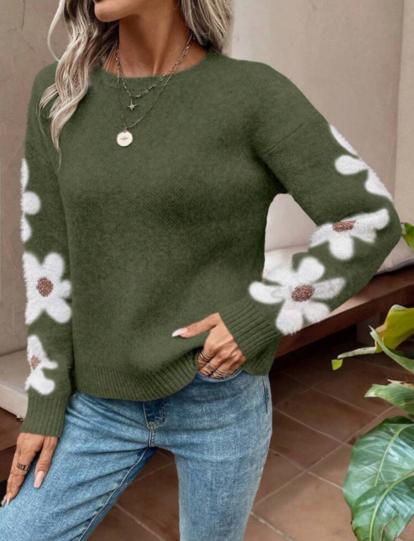 Floral Knit Pullover Sweater