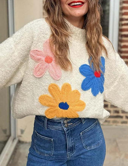 Cute Crochet Long Sleeve Knit Pullover Top for Fall and Winter