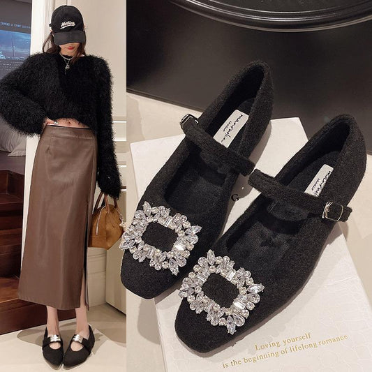 Square Toe Rhinestone Padded Women's Shoes