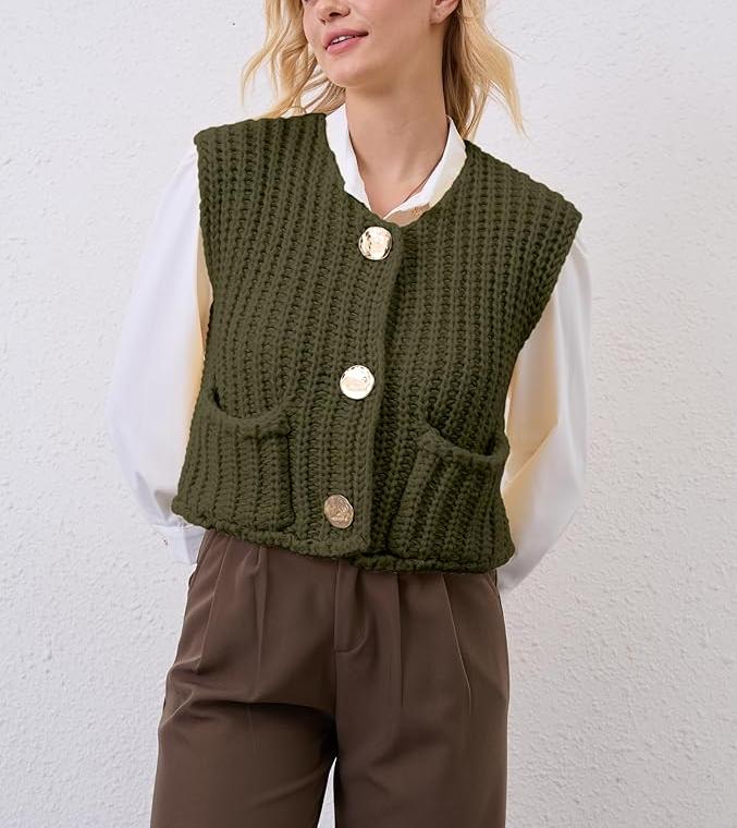 Casual Sleeveless Knit Pocket Cardigan