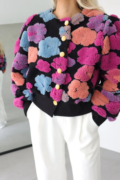 Jacket with Floral Puffy Sleeves