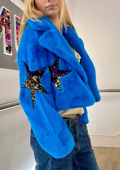 Faux Fur Sequin Star Jacket